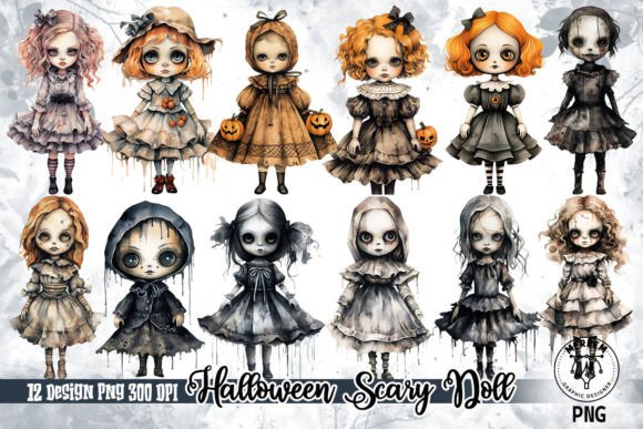 Download Halloween Scary Doll Watercolor Clipart - Scary doll Collection