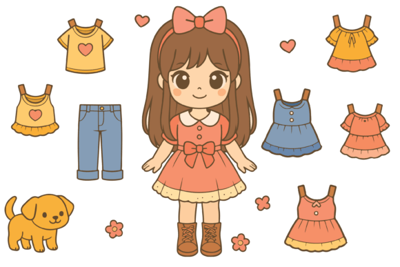 Download Cute Paper Doll Girl Vector EPS - Vector Collection